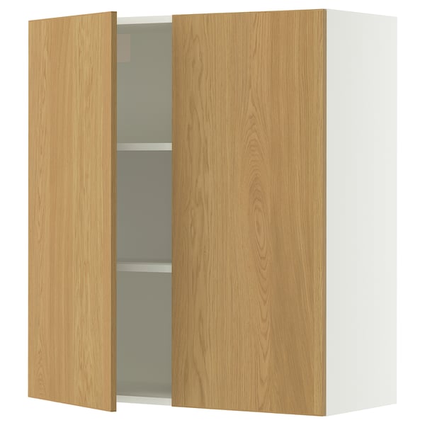 SEKTION Gabinete de pared+2 puertas, blanco/Sinarp chapa de roble, 36x15x40 "