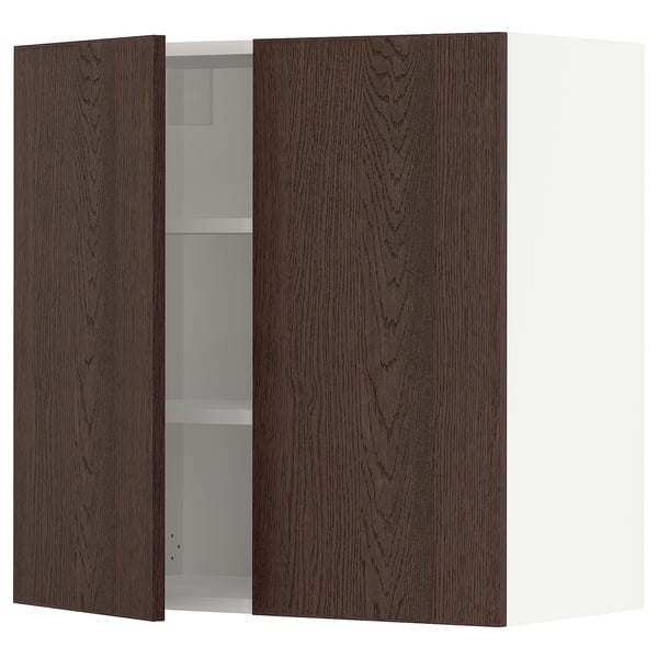 SEKTION Gabinete de pared+2 puertas, blanco/Sinarp marrón, 30x15x30 "