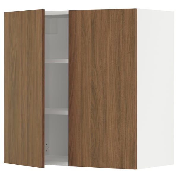 SEKTION Gabinete de pared+2 puertas, blanco/Tistorp efecto nogal marrón, 30x15x30 "