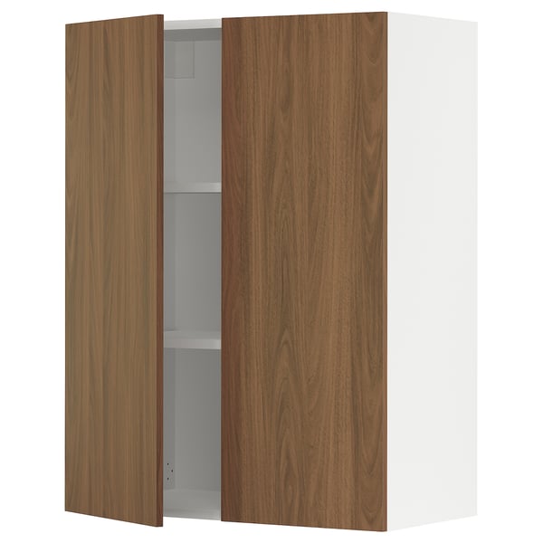 SEKTION Gabinete de pared+2 puertas, blanco/Tistorp efecto nogal marrón, 30x15x40 "
