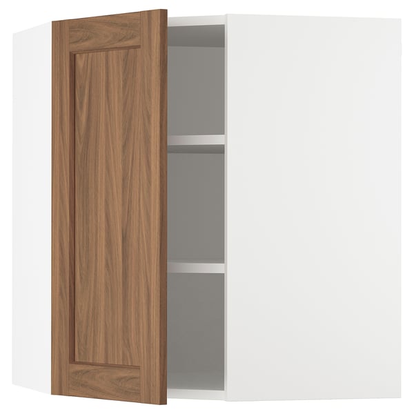 SEKTION Gabinete de pared esquina+estantes, blanco Enköping/marrón efecto de nogal, 26x15x30 "