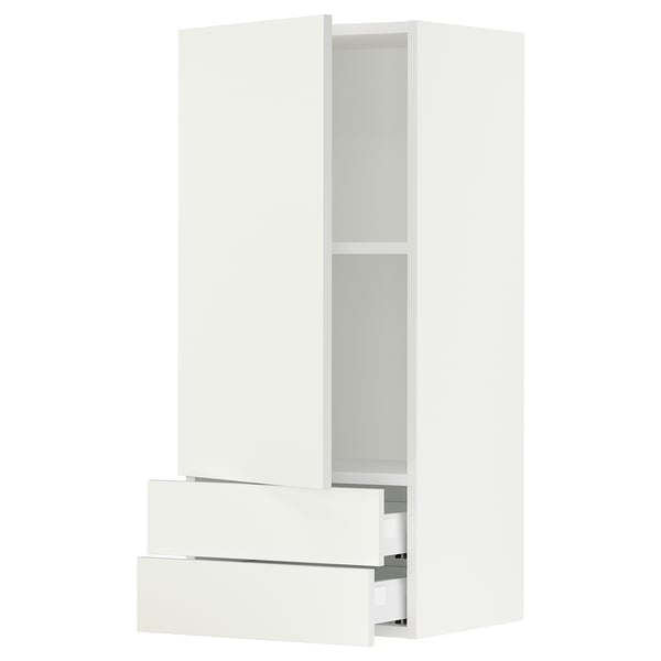 SEKTION Gabinete de pared+puerta/2 cajones, blanco/Vallstena blanco, 18x15x40 "