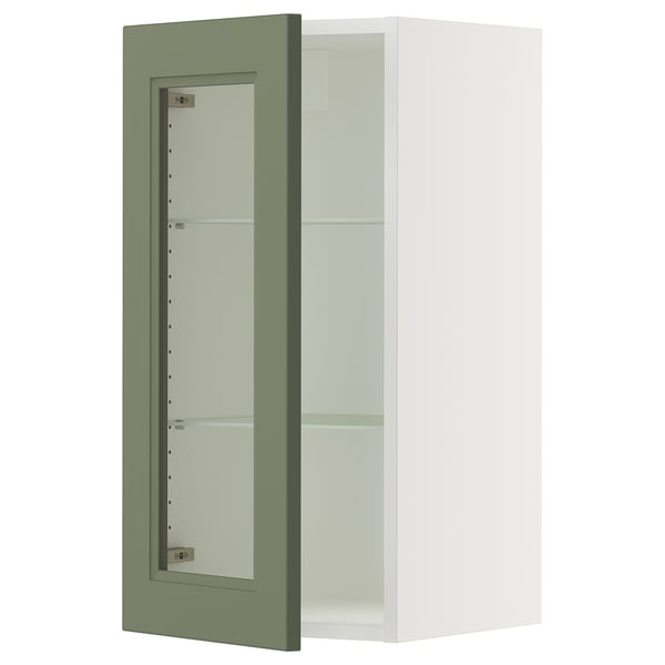 SEKTION Gabinete de pared+puerta de vidrio, blanco/Axstad gris-verde, 15x15x30 "