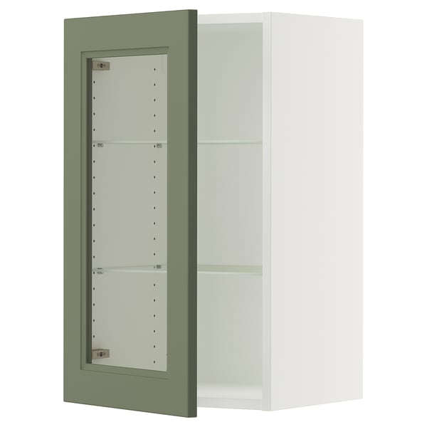 SEKTION Gabinete de pared+puerta de vidrio, blanco/Axstad gris-verde, 18x15x30 "