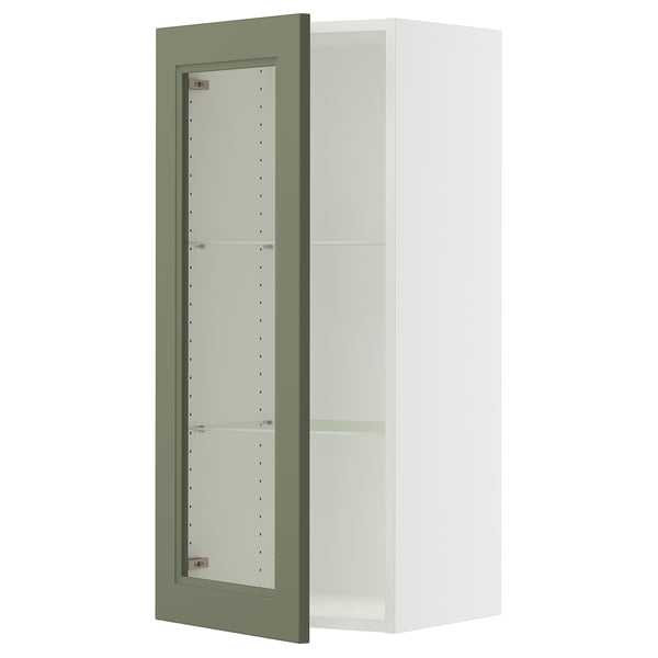 SEKTION Gabinete de pared+puerta de vidrio, blanco/Axstad gris-verde, 18x15x40 "