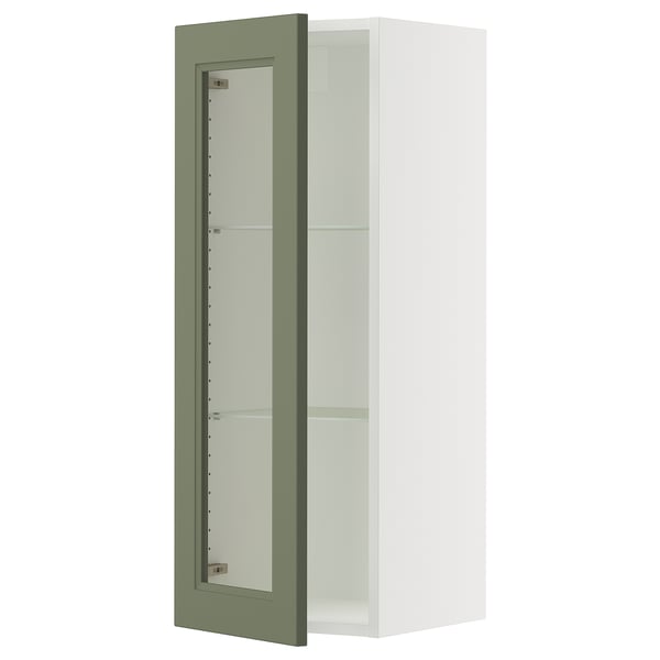 SEKTION Gabinete de pared+puerta de vidrio, blanco/Axstad gris-verde, 15x15x40 "