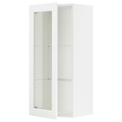 SEKTION Gabinete de pared+puerta de vidrio, blanco Enköping/blanco efecto madera, 18x15x40 "