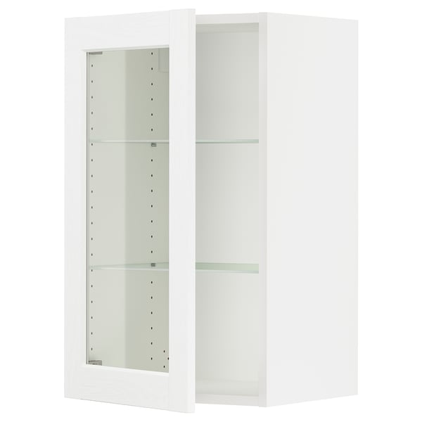 SEKTION Gabinete de pared+puerta de vidrio, blanco Enköping/blanco efecto madera, 18x15x30 "