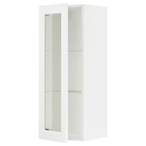 SEKTION Gabinete de pared+puerta de vidrio, blanco Enköping/blanco efecto madera, 15x15x40 "