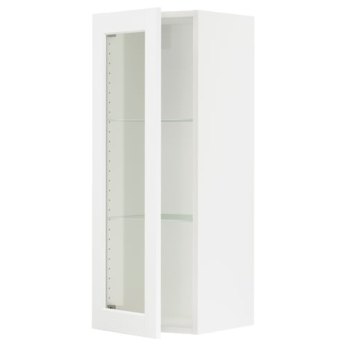 SEKTION Gabinete de pared+puerta de vidrio, blanco Enköping/blanco efecto madera, 15x15x40 "