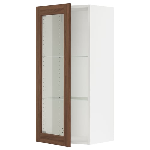 SEKTION Gabinete de pared+puerta de vidrio, blanco Enköping/marrón efecto de nogal, 18x15x40 "