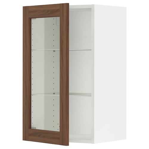 SEKTION Gabinete de pared+puerta de vidrio, blanco Enköping/marrón efecto de nogal, 18x15x30 "