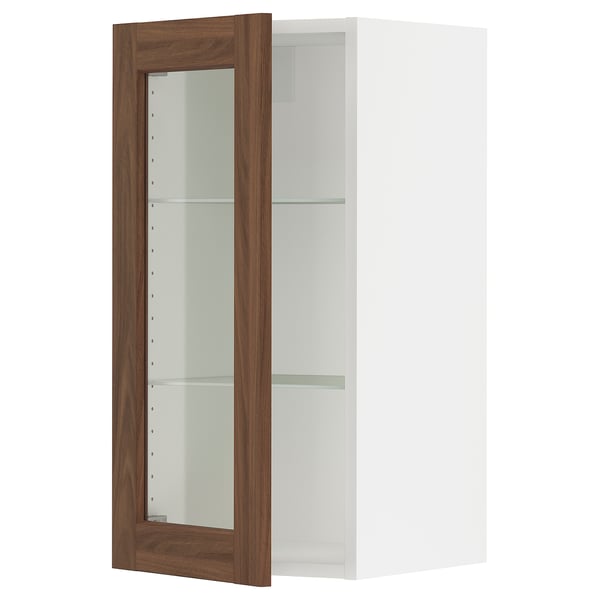 SEKTION Gabinete de pared+puerta de vidrio, blanco Enköping/marrón efecto de nogal, 15x15x30 "