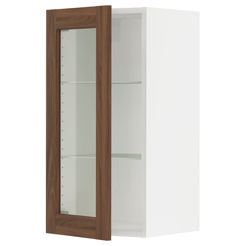 SEKTION Gabinete de pared+puerta de vidrio, blanco Enköping/marrón efecto de nogal, 15x15x30 "