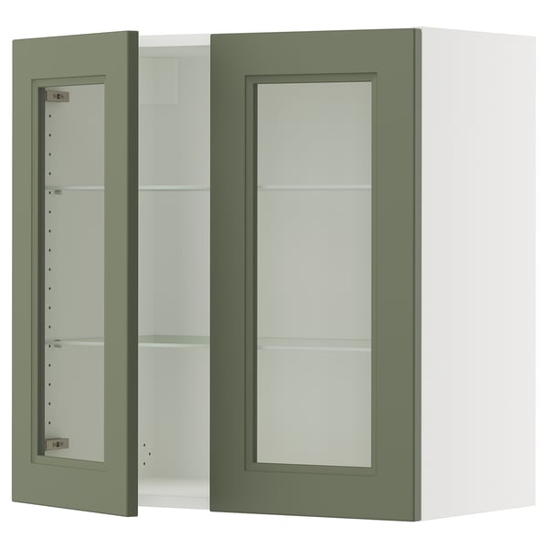 SEKTION Gabinete pared+2 puertas de vidrio, blanco/Axstad gris-verde, 30x15x30 "