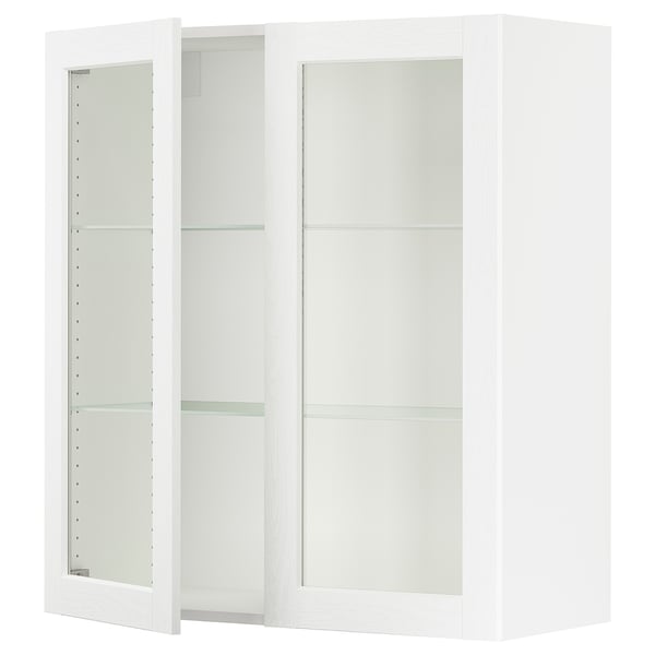 SEKTION Gabinete pared+2 puertas de vidrio, blanco Enköping/blanco efecto madera, 36x15x40 "