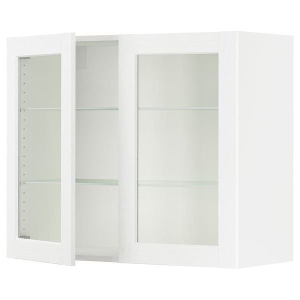 SEKTION Gabinete pared+2 puertas de vidrio, blanco Enköping/blanco efecto madera, 36x15x30 "