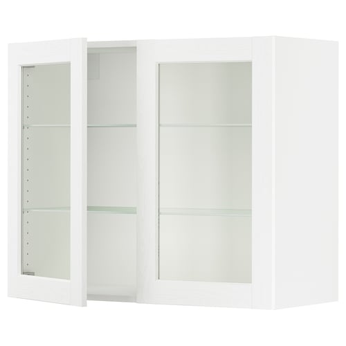 SEKTION Gabinete pared+2 puertas de vidrio, blanco Enköping/blanco efecto madera, 36x15x30 "