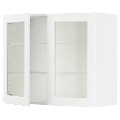 SEKTION Gabinete pared+2 puertas de vidrio, blanco Enköping/blanco efecto madera, 36x15x30 "
