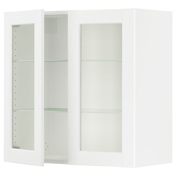 SEKTION Gabinete pared+2 puertas de vidrio, blanco Enköping/blanco efecto madera, 30x15x30 "