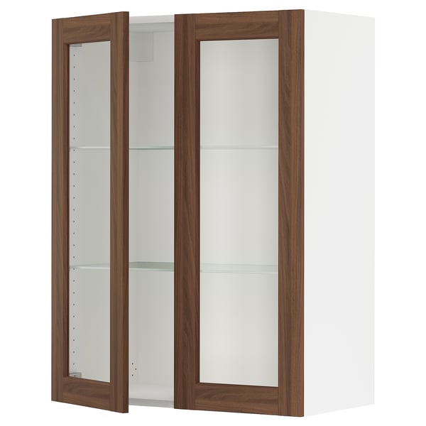 SEKTION Gabinete pared+2 puertas de vidrio, blanco Enköping/marrón efecto de nogal, 30x15x40 "