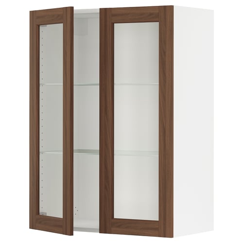 SEKTION Gabinete pared+2 puertas de vidrio, blanco Enköping/marrón efecto de nogal, 30x15x40 "