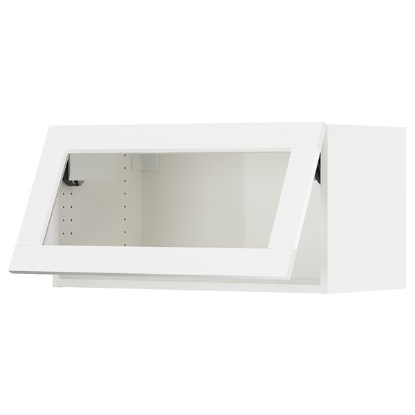 SEKTION Gabinete pared hrz+puerta vidrio, blanco Enköping/blanco efecto madera, 30x15x15 "