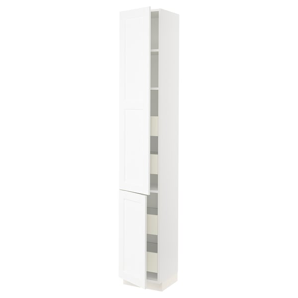 SEKTION / MAXIMERA Gabinete alto+2 prta/estantes/4 cjn, blanco Enköping/blanco efecto madera, 15x15x90 "