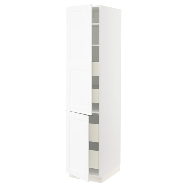 SEKTION / MAXIMERA Gabinete alto+2 prta/estantes/4 cjn, blanco Enköping/blanco efecto madera, 18x24x80 "