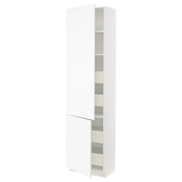 SEKTION / MAXIMERA Gabinete alto+2 prta/estantes/4 cjn, blanco Enköping/blanco efecto madera, 24x15x90 "