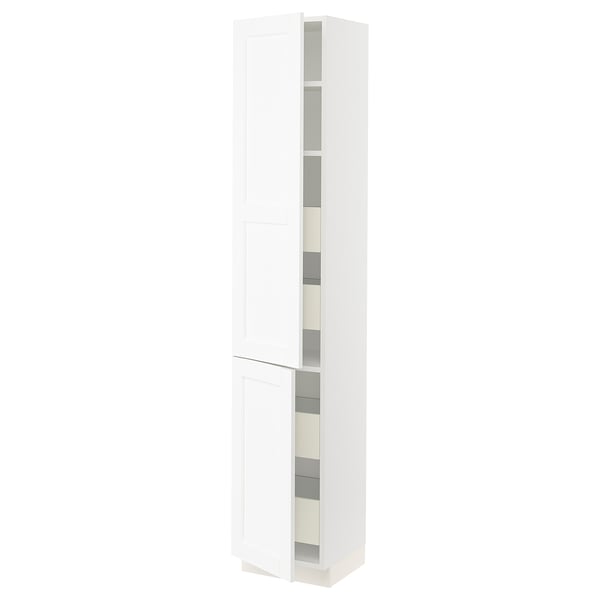 SEKTION / MAXIMERA Gabinete alto+2 prta/estantes/4 cjn, blanco Enköping/blanco efecto madera, 15x15x80 "