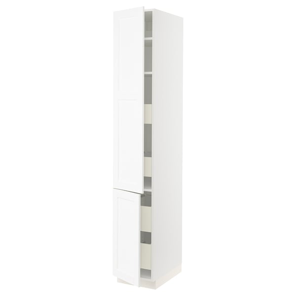 SEKTION / MAXIMERA Gabinete alto+2 prta/estantes/4 cjn, blanco Enköping/blanco efecto madera, 15x24x90 "