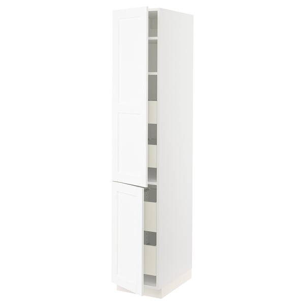 SEKTION / MAXIMERA Gabinete alto+2 prta/estantes/4 cjn, blanco Enköping/blanco efecto madera, 15x24x80 "