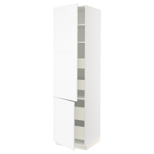 SEKTION / MAXIMERA Gabinete alto+2 prta/estantes/4 cjn, blanco Enköping/blanco efecto madera, 24x24x90 "