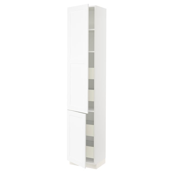 SEKTION / MAXIMERA Gabinete alto+2 prta/estantes/4 cjn, blanco Enköping/blanco efecto madera, 18x15x90 "