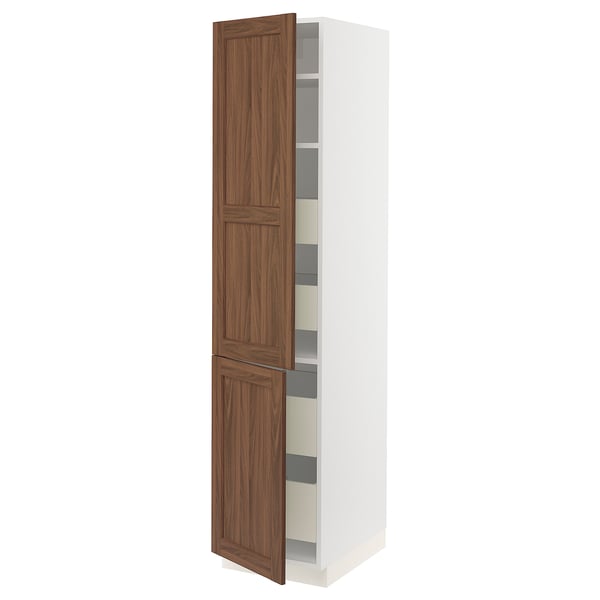 SEKTION / MAXIMERA Gabinete alto+2 prta/estantes/4 cjn, blanco Enköping/marrón efecto de nogal, 18x24x80 "