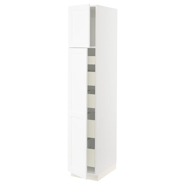 SEKTION / MAXIMERA Gabinete alto+2 prta/estantes/5 cjn, blanco Enköping/blanco efecto madera, 15x24x80 "