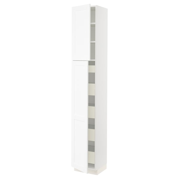 SEKTION / MAXIMERA Gabinete alto+2 prta/estantes/5 cjn, blanco Enköping/blanco efecto madera, 15x15x90 "