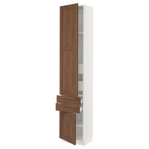 SEKTION / MAXIMERA Gabinete alto+2 puertas/2 frnt/4cjn, blanco Enköping/marrón efecto de nogal, 18x15x90 "