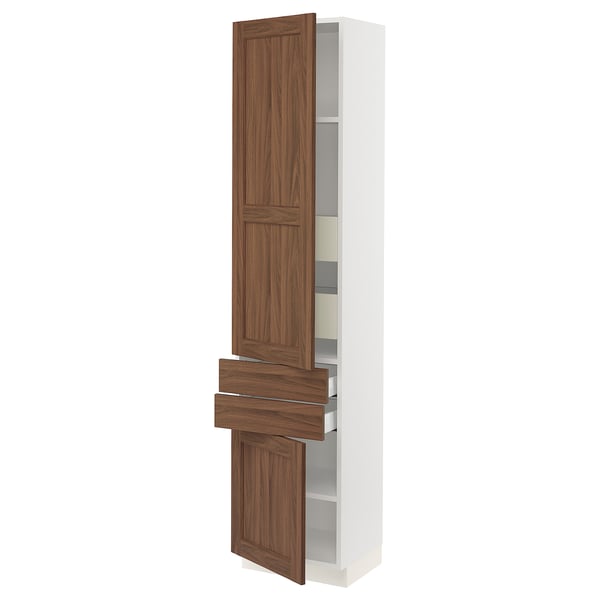 SEKTION / MAXIMERA Gabinete alto+2 puertas/2 frnt/4cjn, blanco Enköping/marrón efecto de nogal, 18x15x80 "