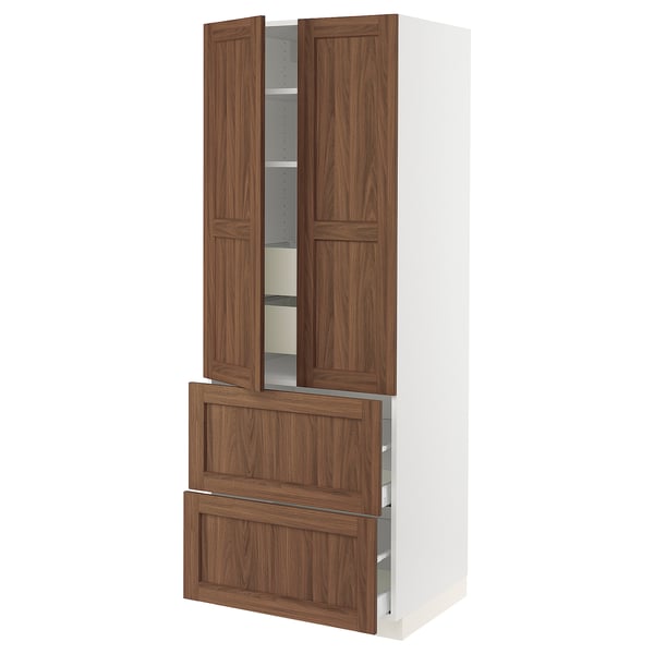 SEKTION / MAXIMERA Gabinete alto+2 puertas/2 frnt/4cjn, blanco Enköping/marrón efecto de nogal, 30x24x80 "