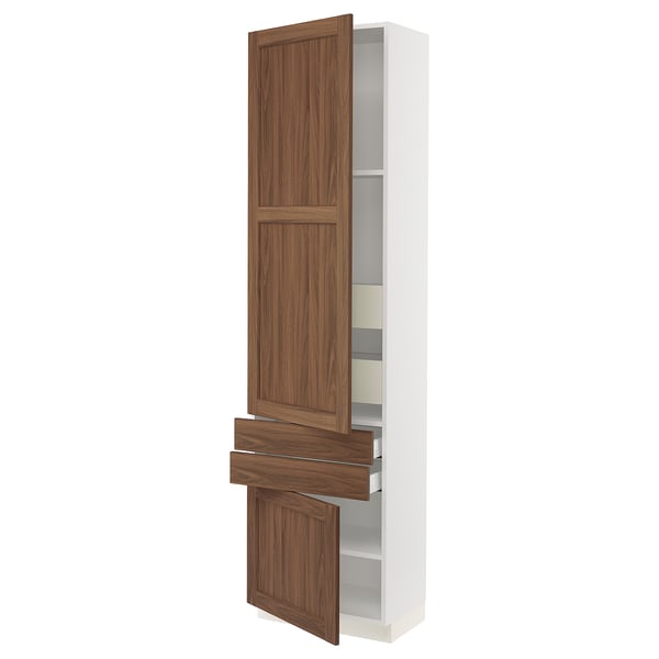 SEKTION / MAXIMERA Gabinete alto+2 puertas/2 frnt/4cjn, blanco Enköping/marrón efecto de nogal, 24x15x90 "