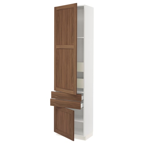 SEKTION / MAXIMERA Gabinete alto+2 puertas/2 frnt/4cjn, blanco Enköping/marrón efecto de nogal, 24x15x90 "