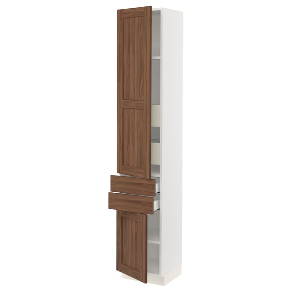 SEKTION / MAXIMERA Gabinete alto+2 puertas/2 frnt/4cjn, blanco Enköping/marrón efecto de nogal, 15x15x80 "