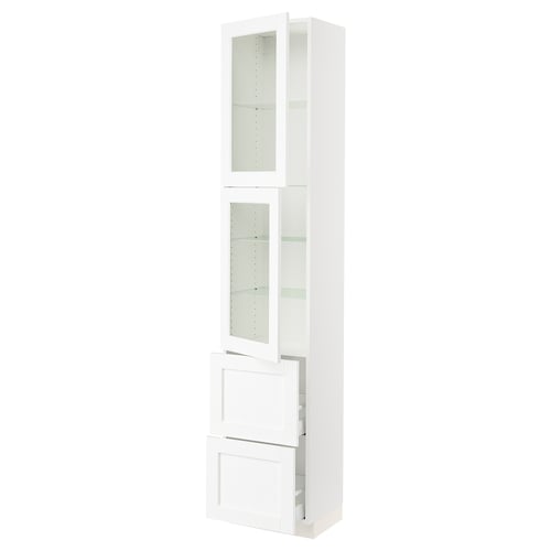 SEKTION / MAXIMERA Gabinete alto+2 puertas vidrio/2 cj, blanco Enköping/blanco efecto madera, 18x15x90 "