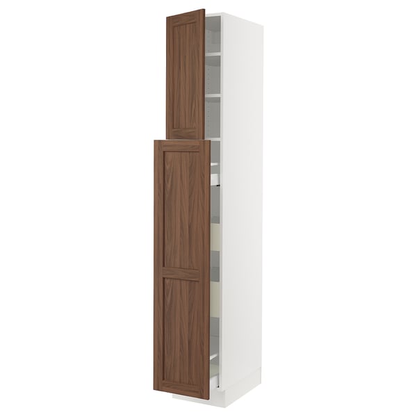 SEKTION / MAXIMERA Gabinete alto+4cjn/1pt/2stnt xtrbl, blanco Enköping/marrón efecto de nogal, 15x24x90 "