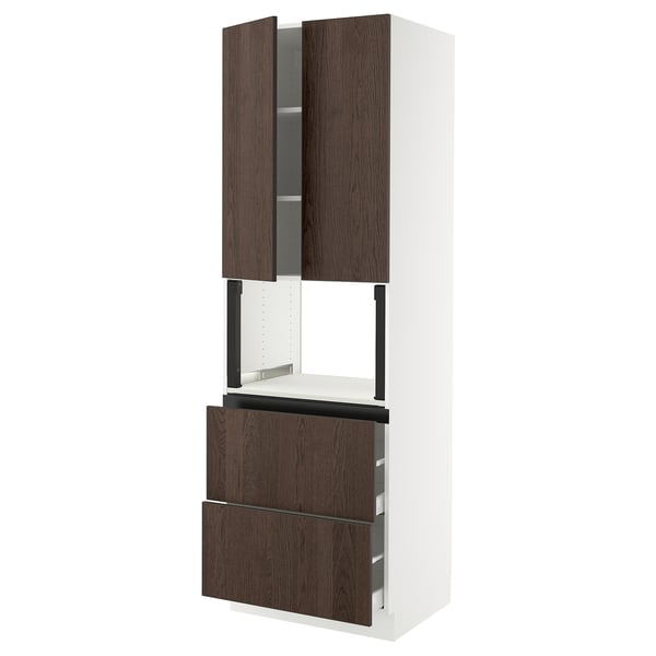 SEKTION / MAXIMERA Gabinete alto micro+2cajones/2prta, blanco/Sinarp marrón, 30x24x90 "