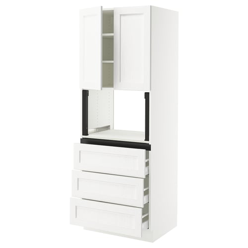 SEKTION / MAXIMERA Gabinete alto micro+3 cjn/2 puertas, blanco Enköping/blanco efecto madera, 30x24x80 "
