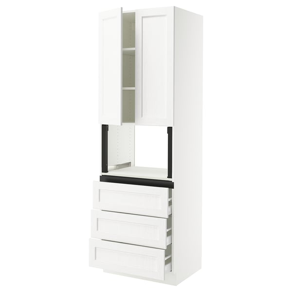 SEKTION / MAXIMERA Gabinete alto micro+3 cjn/2 puertas, blanco Enköping/blanco efecto madera, 30x24x90 "