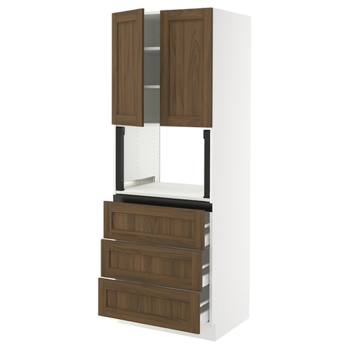 SEKTION / MAXIMERA Gabinete alto micro+3 cjn/2 puertas, blanco Enköping/marrón efecto de nogal, 30x24x80 "
